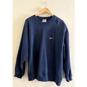 Vintage 90s y2k Navy Blue Faded Nike Crewneck Sweatshirt Side Swoosh Mens XL